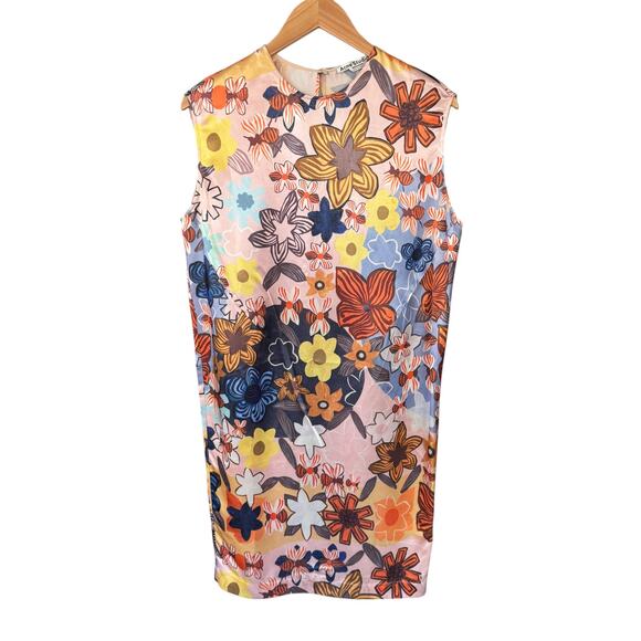 Acne‎ Studios Delina Retro Floral Print Satin Shift Dress Multicolor EU 34 - Picture 2 of 11